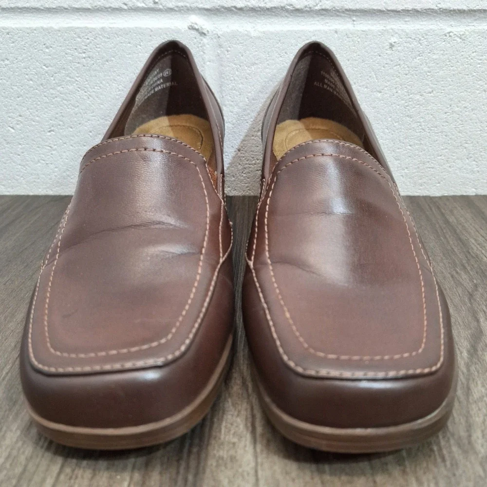 Duck Head Brittany Brown Block Heel Loafers Womens 7.5M Square Toe Slip On Shoes